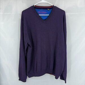 Robert Graham Men 2XL Merino Wool Sweater Purple V Neck Classic Fit Long Sleeve
